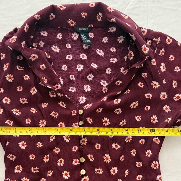 Forever 21 Juniors Burgundy Short Sleeve Button Up Floral Mini Dress Size S - Picture 13 of 13